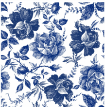 Blue Sketched Flowers Rice Decoupage Paper
